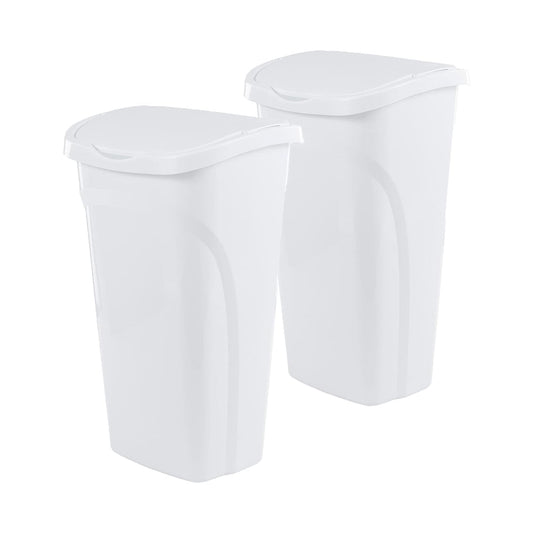 United Solutions 10 Gal\/40 Qt Space-Efficient Kitchen Trash Can with Dual Swing Lid, (Pack of 2), Waste Basket Fits in Narrow Spaces and Perfect for Commercial Offices, Home Office, Dorm, White