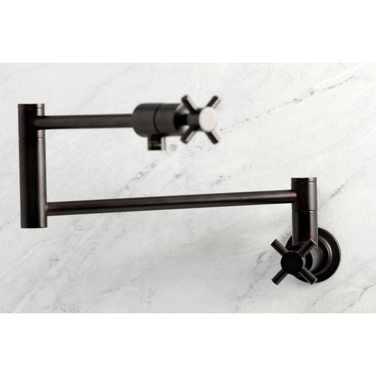 Kingston Brass Concord Oil-rubbed bronze Double Handle Wall-mount Handle Residential Pot filler Kitchen Faucet with Sprayer
