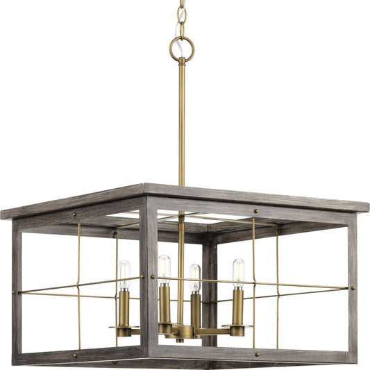 Progress Lighting Hedgerow 4 -Light Distressed Brass Coastal For Use in Bedrooms, Dining Rooms, Foyers, Kitchens, Living Rooms Chandelier 3654560