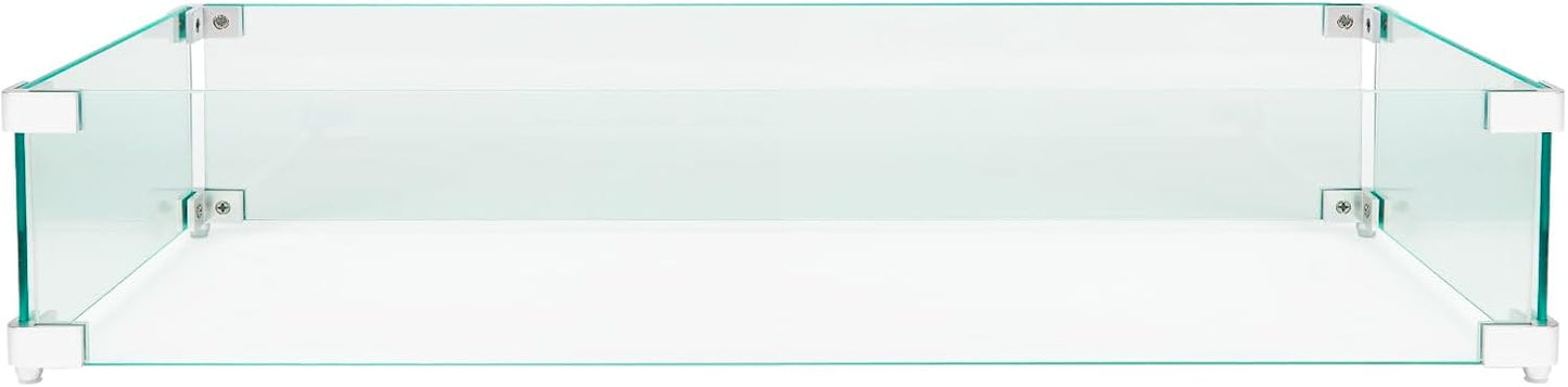 Fire Pit Glass Wind Guard for Rectangular Fire Pit Table, 29 x 13 Inch Tempered Glass Panel with Hard Aluminum Corner Bracket & Rubber Feet, Thick Firepit Accessory Shield