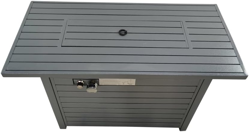 25 inch High x 42 inch Wide Grey Steel Propane-Powered Outdoor Fire Pit Table with Weather-Resistant Cover and Lid