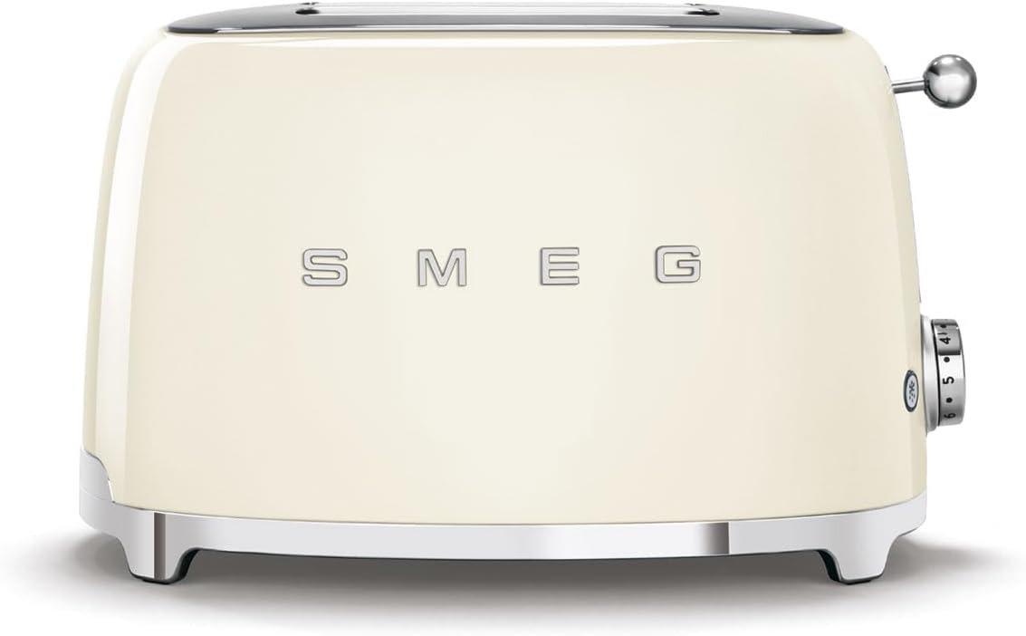 SMEG 2 Slice Toaster with 6 Presets and Defrost Function and Removable Crumb Tray (Cream)