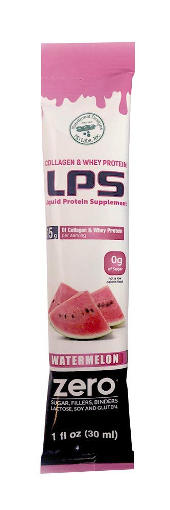 Nutritional Designs LPS Liquid Collagen & Whey Protein Supplement - Non-GMO Drink, Sugar-Free - Promotes Healthy Skin & Hair for Men & Women, Watermelon, Single Serve (100 Packets)