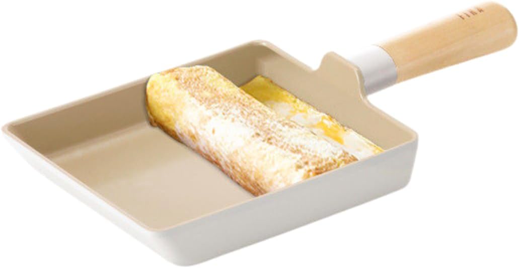 FIKA Kitchen Nonstick 6-Inch Rectangle Tamagoyaki Egg Roll Pan with Wooden Handle, Japanese Omelette Frying Skillet, Induction Compatible Cookware, Healthy Cooking Tamago Pan, Made in Korea (15cm)