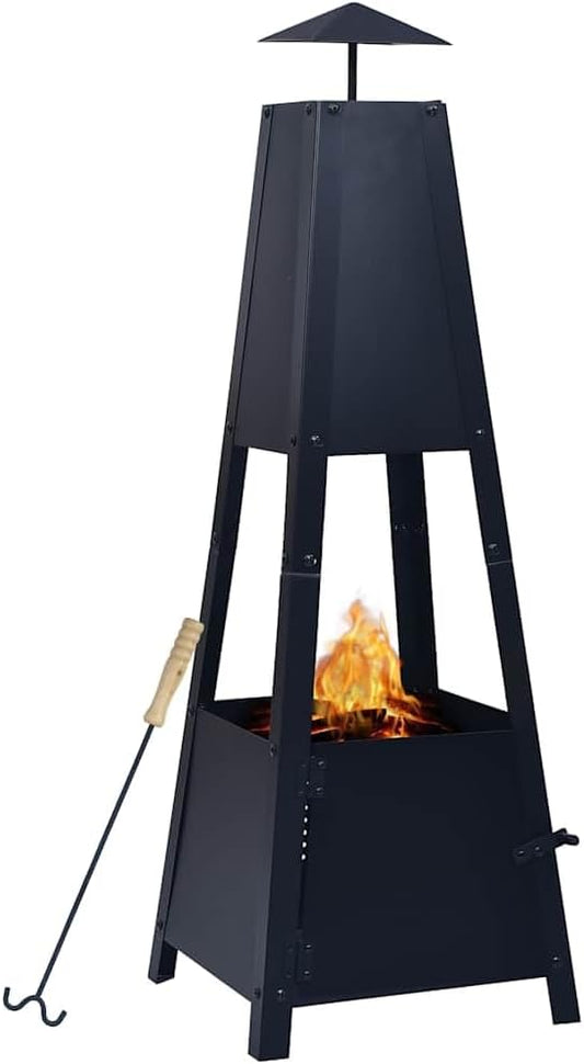 Fire Pit Black Pyramid Fire Pit with 4-Legged Base for Outdoor Heating and Ambiance 13.8"x13.8"x39" Steel