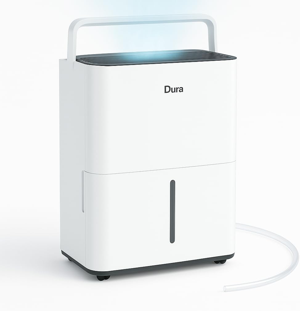 DuraComfort Dehumidifier For Bathroom with Hose,Up to 1500 Sq.Ft 25 Pints Compact Dehumidifier for Room,Specifically designed for Bedroom,Bathroom,Closet,Kitchen,RV,Basement,White
