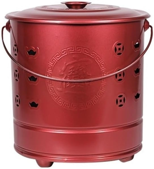 MeQibin Burn Barrels for Outside for Burning Trash, Metal Incinerator Cage, Portable Fire Barrel, Covered Outdoor Burn Cage for Leaves, Trash, Documents(Red,14.6x13.4in)