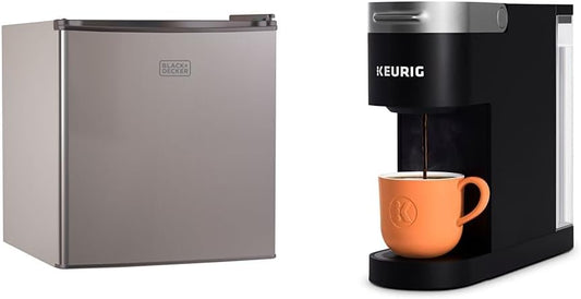BLACK+DECKER BCRK17V Compact Refrigerator Energy Star Single Door Mini Fridge with Freezer & Keurig K- Slim Single Serve K-Cup Pod Coffee Maker, Multistream Technology, Black
