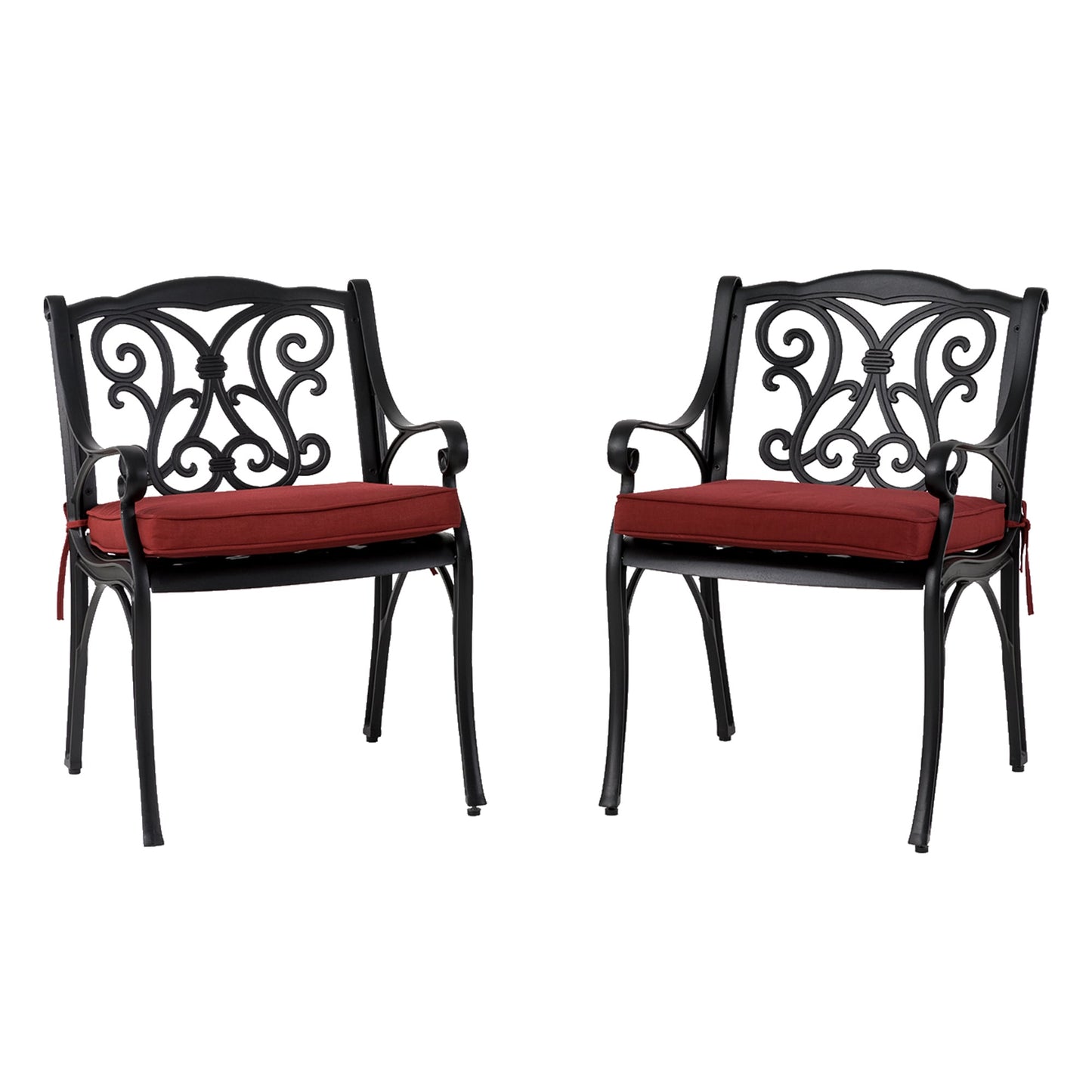 Glitzhome Set of 2 Black Aluminum Frame Stationary Dining Chair with Red Cushioned Seat