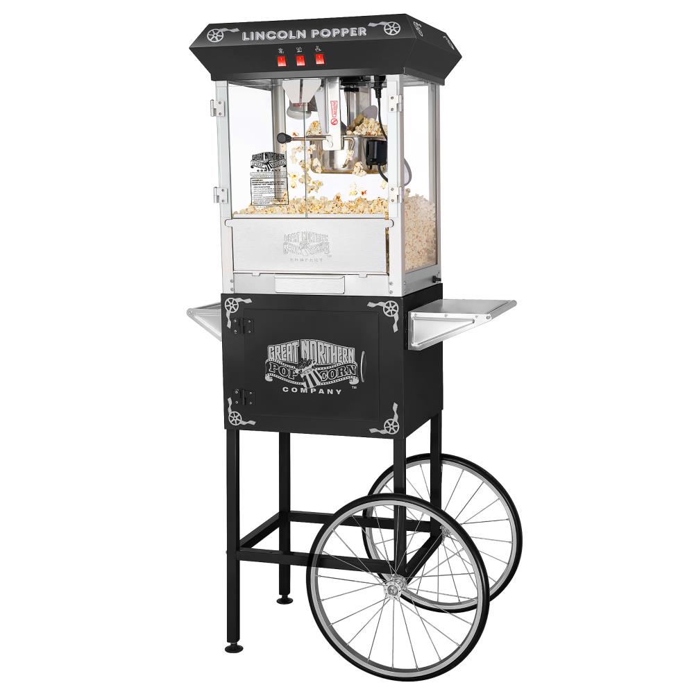 Great Northern Popcorn 48 Cups Black Oil Freestanding Popcorn Machine Cart 511908TEF