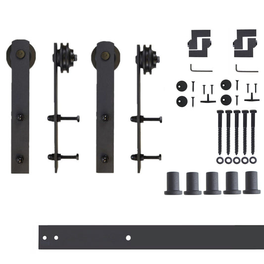 HOMACER 72-in Rustic Black Indoor I-strap Double Barn Door Hardware Kit ZT2TGH072C