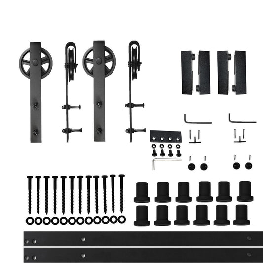 HOMACER 192-in Rustic Black Indoor Spoke Wheel Double Barn Door Hardware Kit HL2TGH192C