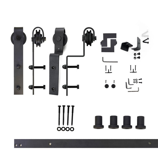 HOMACER 60-in Rustic Black Indoor J-strap Double Bypass Barn Door Hardware Kit YT5TGH060C