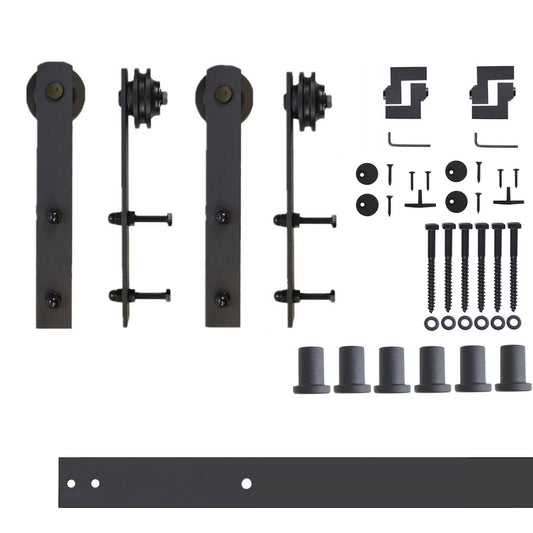 HOMACER 90-in Rustic Black Indoor I-strap Double Barn Door Hardware Kit ZT2TGH090C