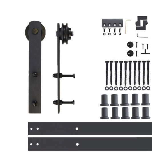HOMACER 168-in Rustic Black Indoor I-strap Single Barn Door Hardware Kit ZT1TGH168C