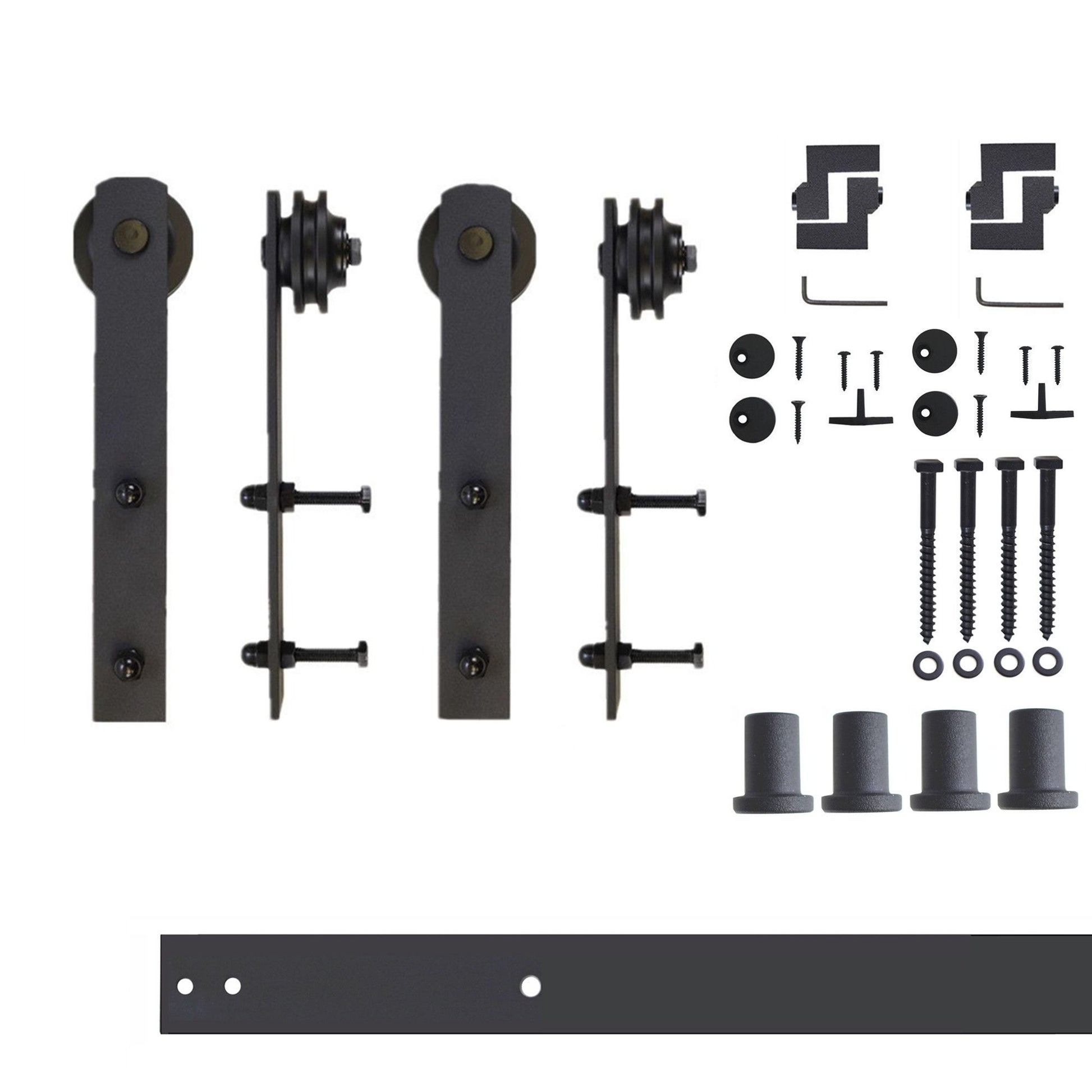HOMACER 60-in Rustic Black Indoor I-strap Double Barn Door Hardware Kit ZT2TGH060C