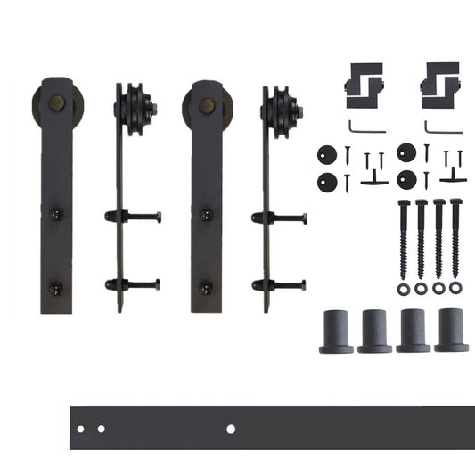 HOMACER 60-in Rustic Black Indoor I-strap Double Barn Door Hardware Kit ZT2TGH060C