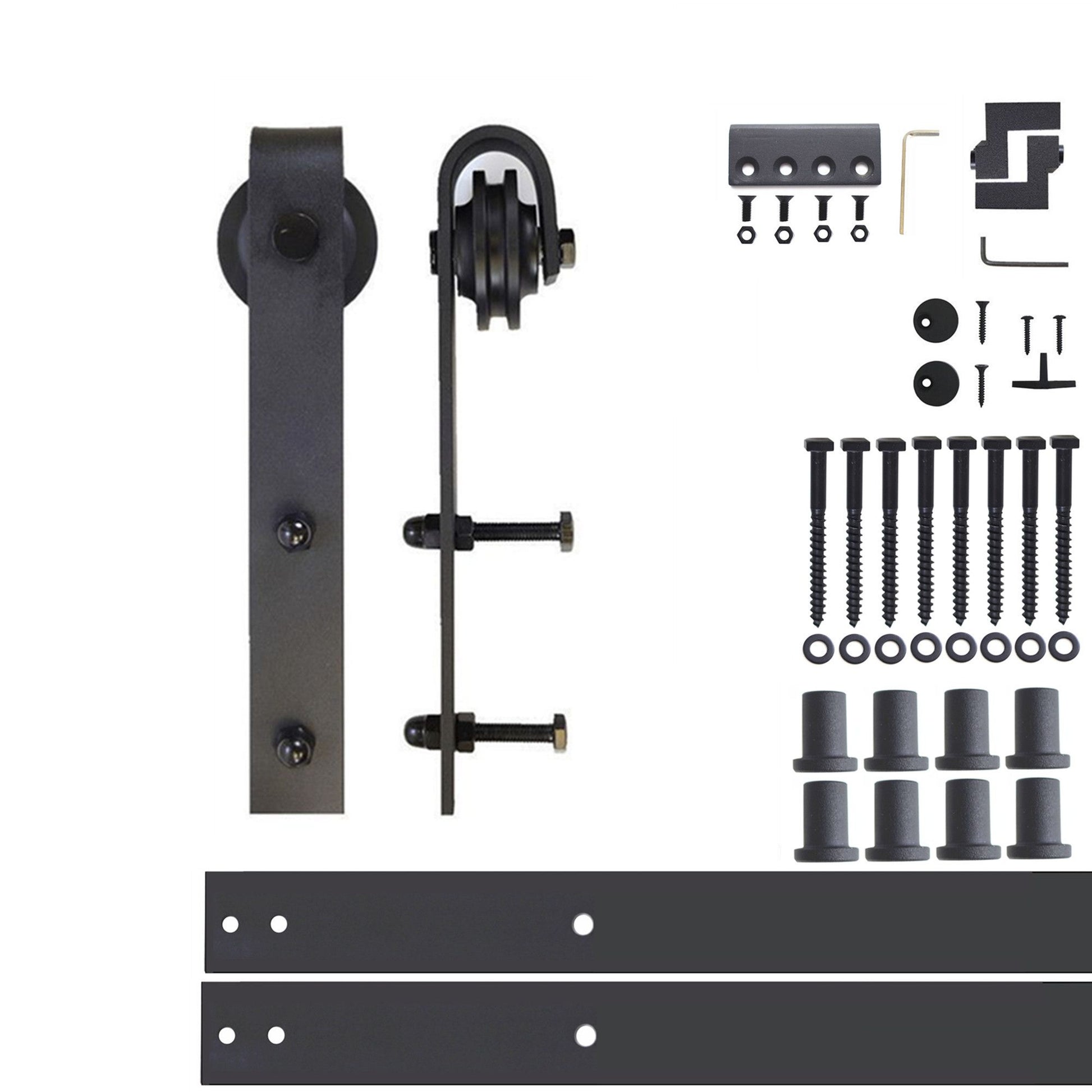 HOMACER 120-in Rustic Black Indoor J-strap Single Barn Door Hardware Kit YT1TGH120C