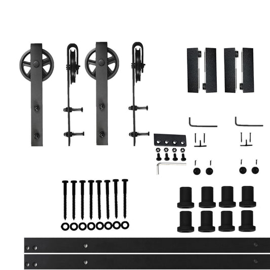HOMACER 132-in Rustic Black Indoor Spoke Wheel Double Barn Door Hardware Kit HL2TGH132C