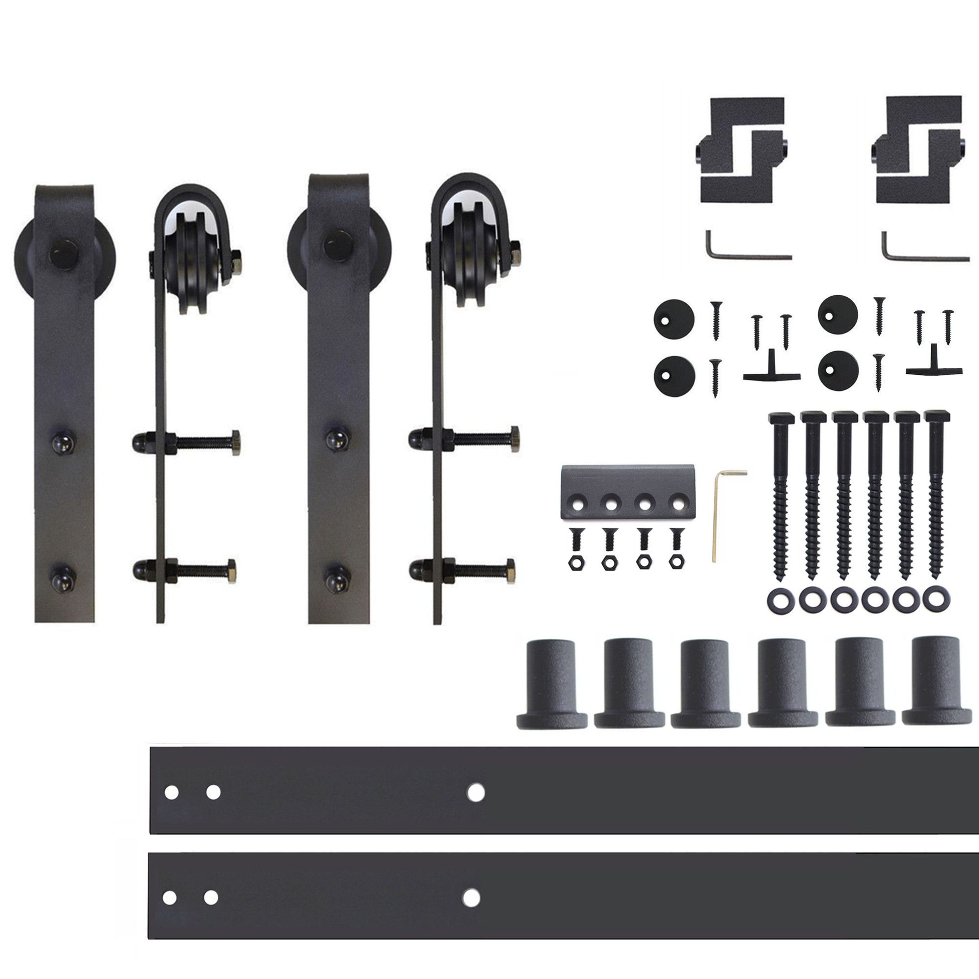 HOMACER 108-in Rustic Black Indoor J-strap Double Barn Door Hardware Kit YT2TGH108C