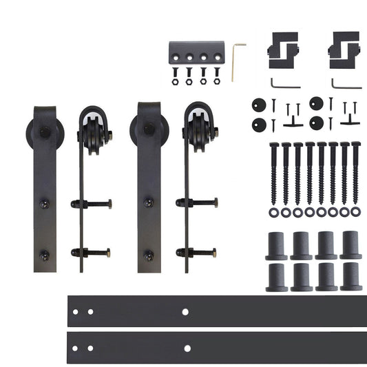 HOMACER 132-in Rustic Black Indoor J-strap Double Barn Door Hardware Kit YT2TGH132C