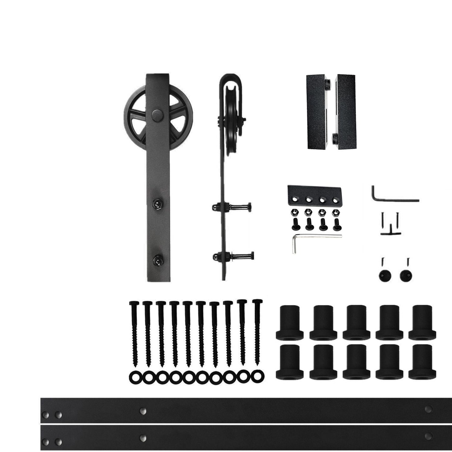 HOMACER 156-in Rustic Black Indoor Spoke Wheel Single Barn Door Hardware Kit HL1TGH156C