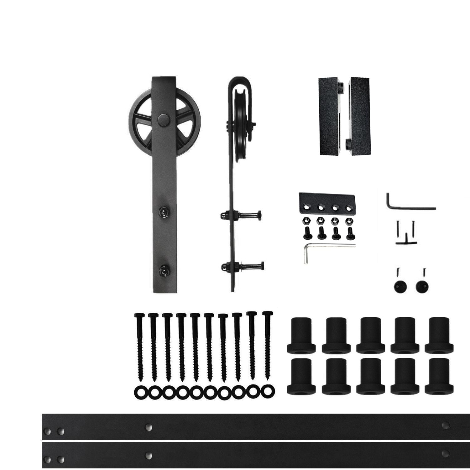 HOMACER 156-in Rustic Black Indoor Spoke Wheel Single Barn Door Hardware Kit HL1TGH156C
