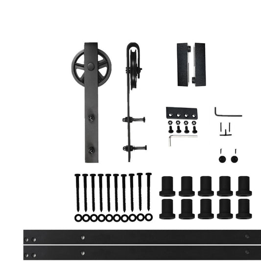 HOMACER 156-in Rustic Black Indoor Spoke Wheel Single Barn Door Hardware Kit HL1TGH156C