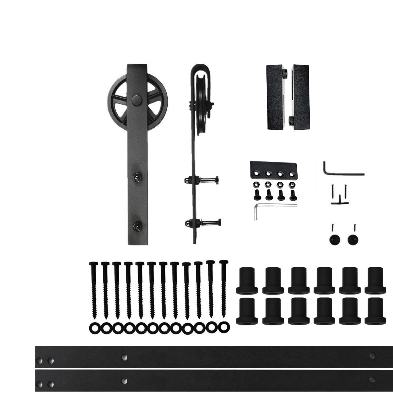 HOMACER 180-in Rustic Black Indoor Spoke Wheel Single Barn Door Hardware Kit HL1TGH180C