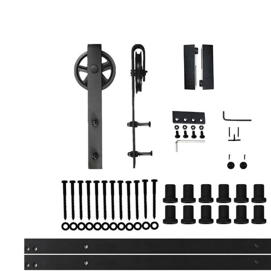 HOMACER 180-in Rustic Black Indoor Spoke Wheel Single Barn Door Hardware Kit HL1TGH180C