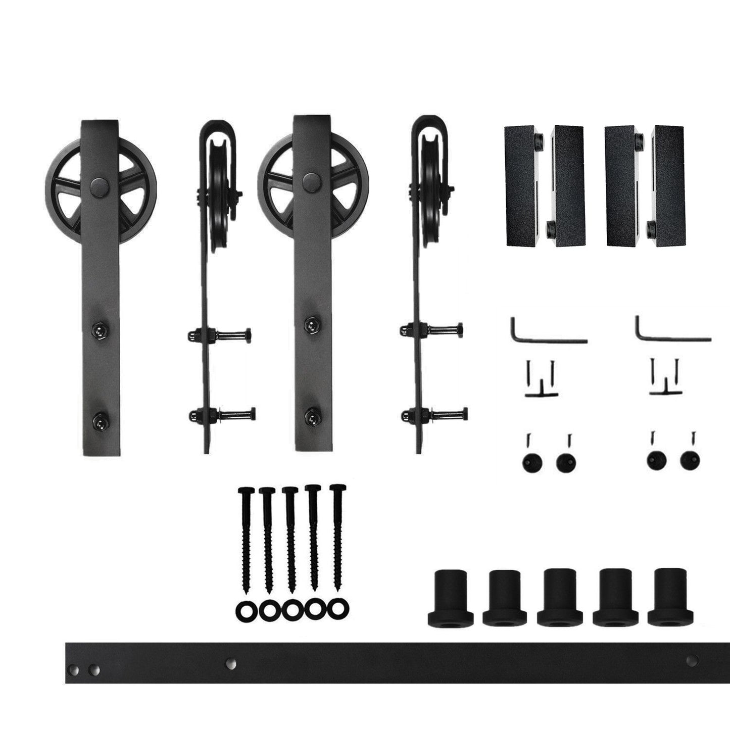 HOMACER 72-in Rustic Black Indoor Spoke Wheel Double Barn Door Hardware Kit HL2TGH072C