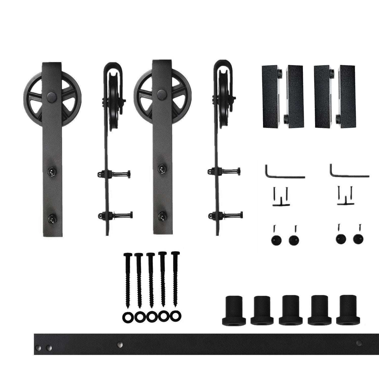 HOMACER 72-in Rustic Black Indoor Spoke Wheel Double Barn Door Hardware Kit HL2TGH072C