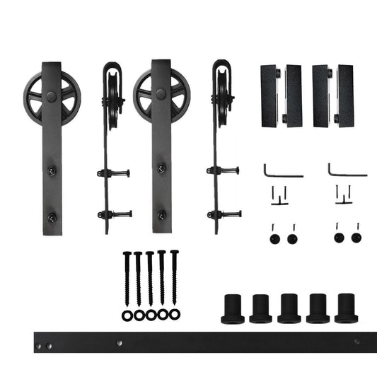 HOMACER 72-in Rustic Black Indoor Spoke Wheel Double Barn Door Hardware Kit HL2TGH072C
