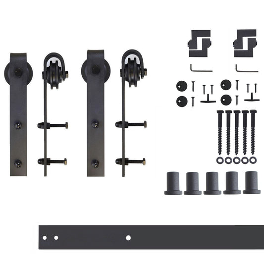 HOMACER 79-in Rustic Black Indoor J-strap Double Barn Door Hardware Kit YT2TGH079C