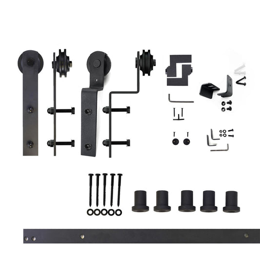 HOMACER 84-in Rustic Black Indoor I-strap Double Bypass Barn Door Hardware Kit ZT5TGH084C