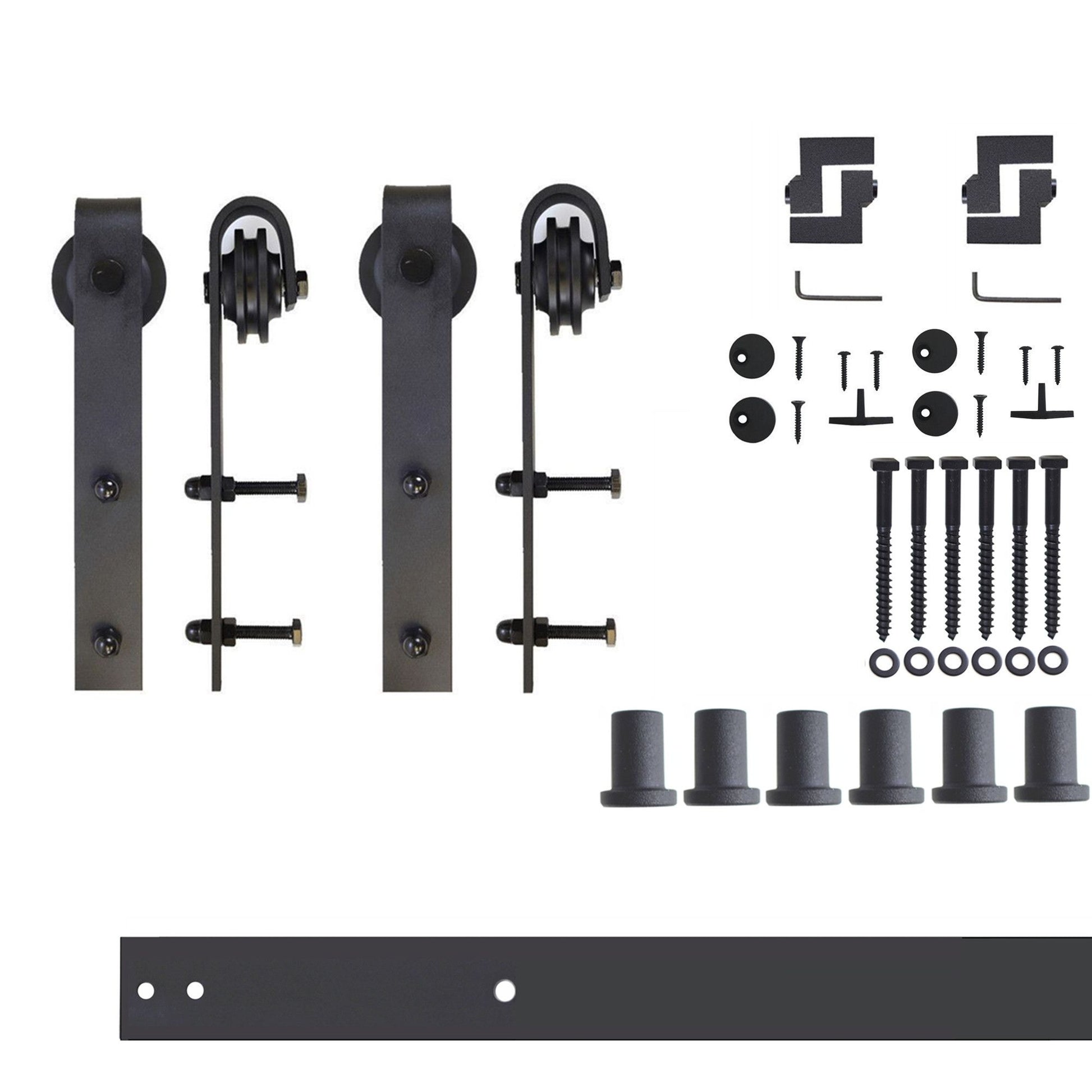 HOMACER 90-in Rustic Black Indoor J-strap Double Barn Door Hardware Kit YT2TGH090C