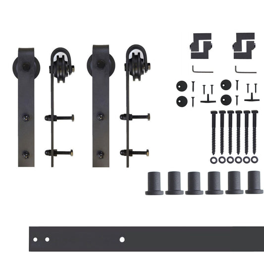 HOMACER 90-in Rustic Black Indoor J-strap Double Barn Door Hardware Kit YT2TGH090C