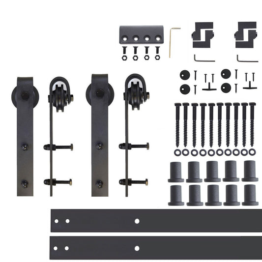 HOMACER 156-in Rustic Black Indoor J-strap Double Barn Door Hardware Kit YT2TGH156C