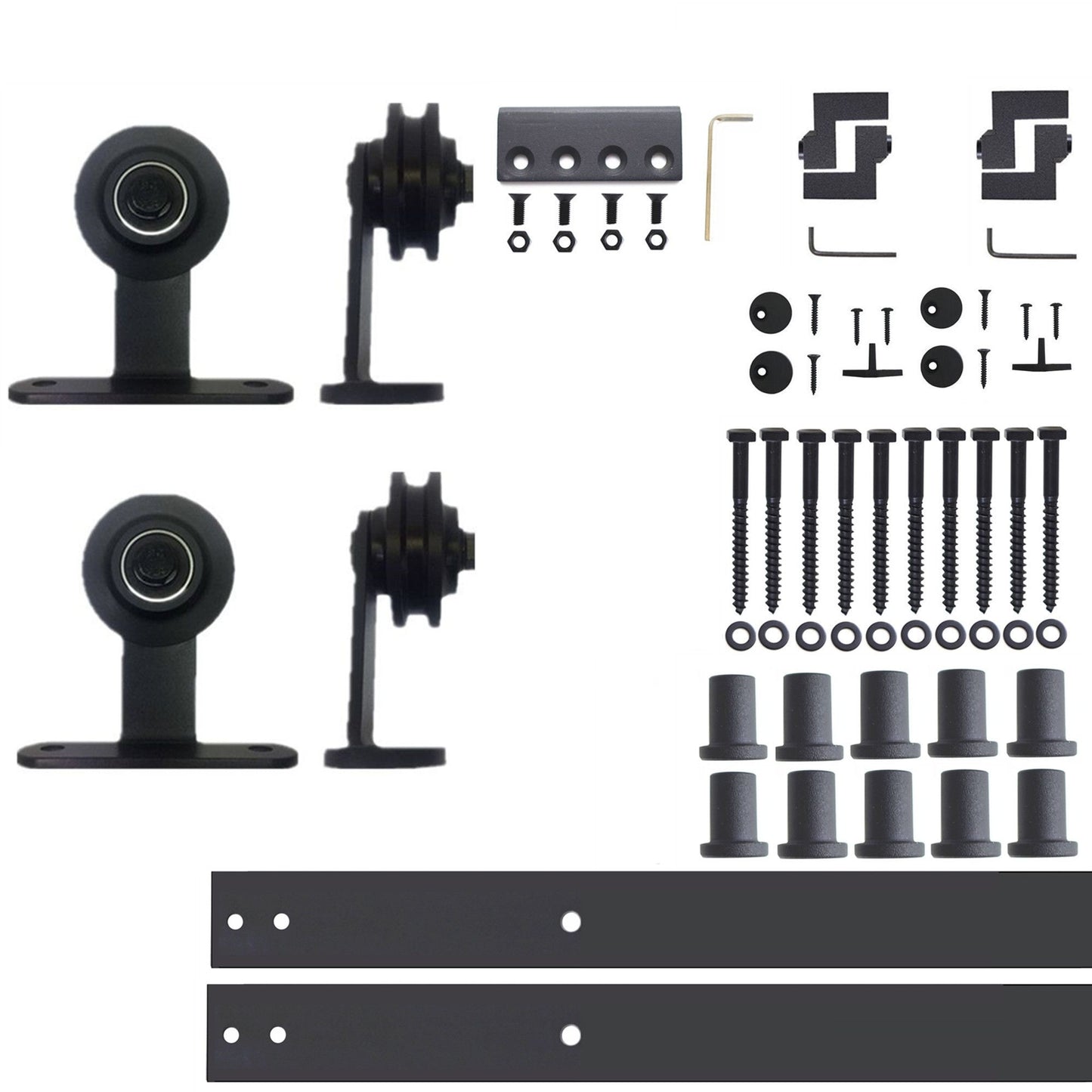 HOMACER 168-in Rustic Black Indoor Top Mount Double Barn Door Hardware Kit DZ2TGH168C
