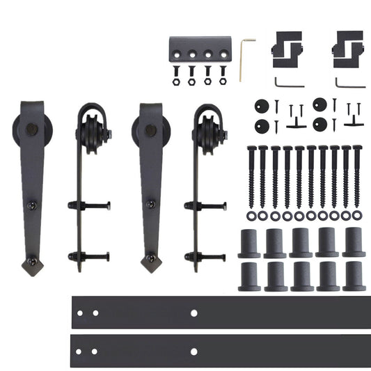 HOMACER 144-in Rustic Black Indoor Arrow Double Barn Door Hardware Kit JT2TGH144C
