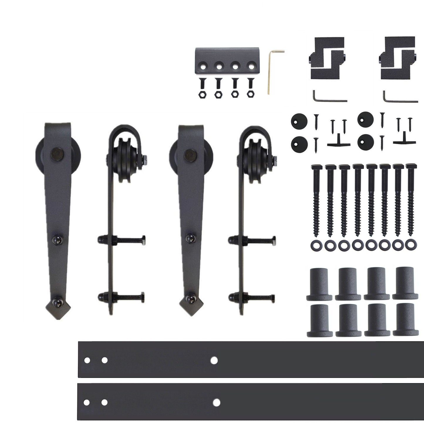 HOMACER 120-in Rustic Black Indoor Arrow Double Barn Door Hardware Kit JT2TGH120C