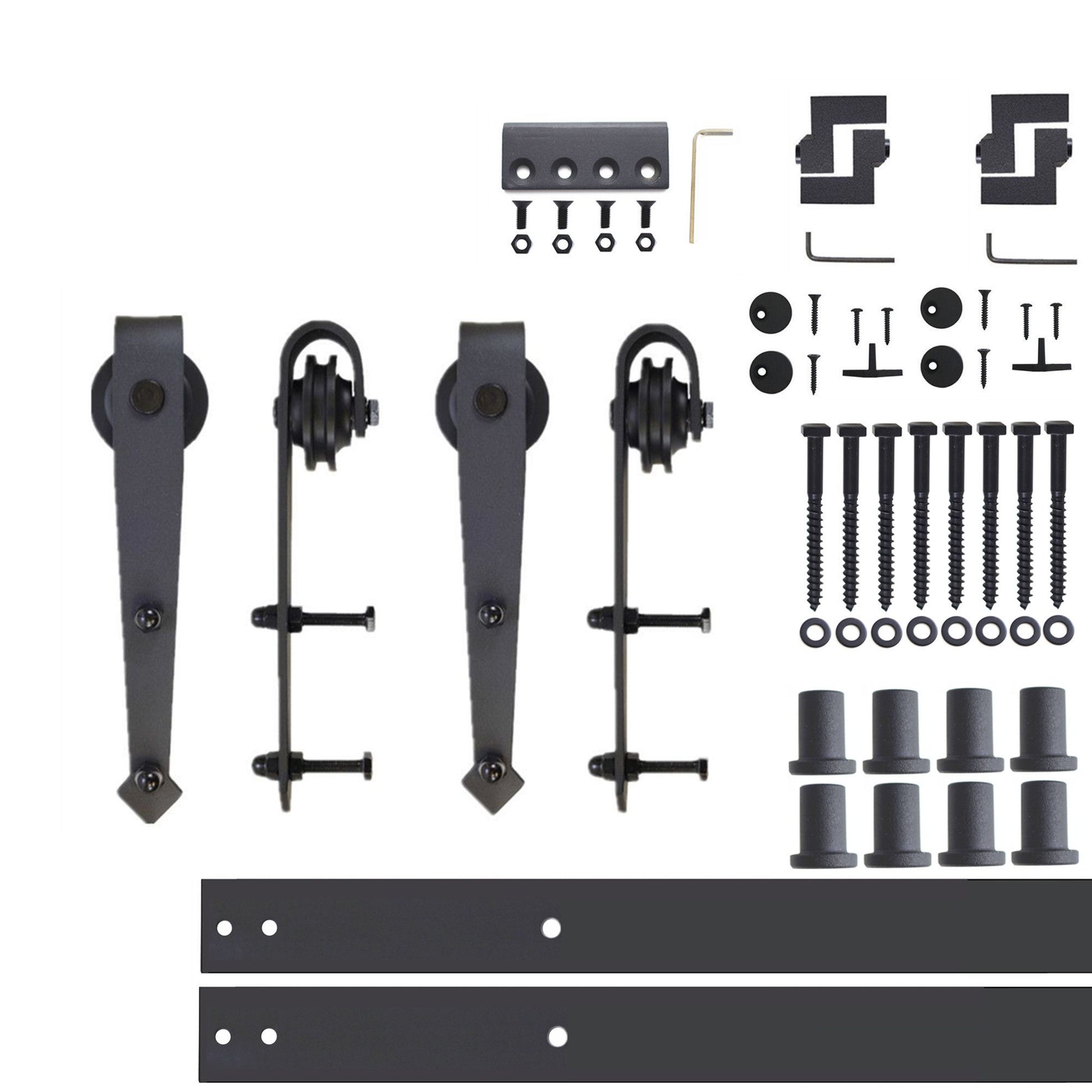 HOMACER 120-in Rustic Black Indoor Arrow Double Barn Door Hardware Kit JT2TGH120C