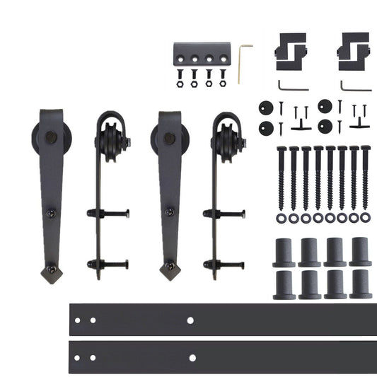 HOMACER 120-in Rustic Black Indoor Arrow Double Barn Door Hardware Kit JT2TGH120C