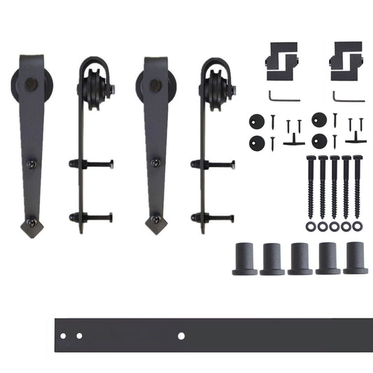 HOMACER 84-in Rustic Black Indoor Arrow Double Barn Door Hardware Kit JT2TGH084C