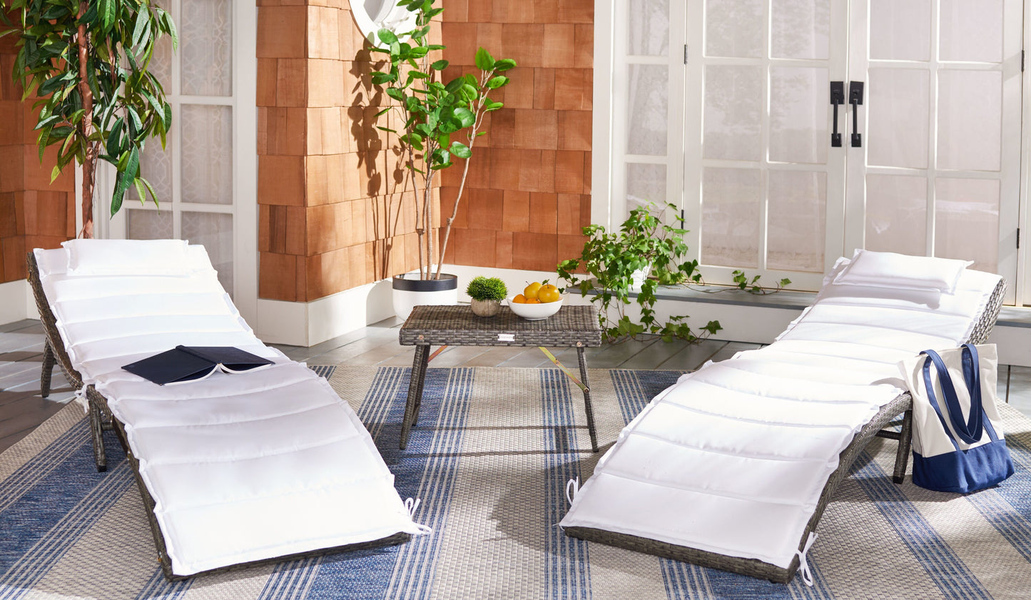 Safavieh Carew Set of 2 Wicker Gray Brown Steel Frame Stationary Chaise Lounge Chair with White Cushioned Seat