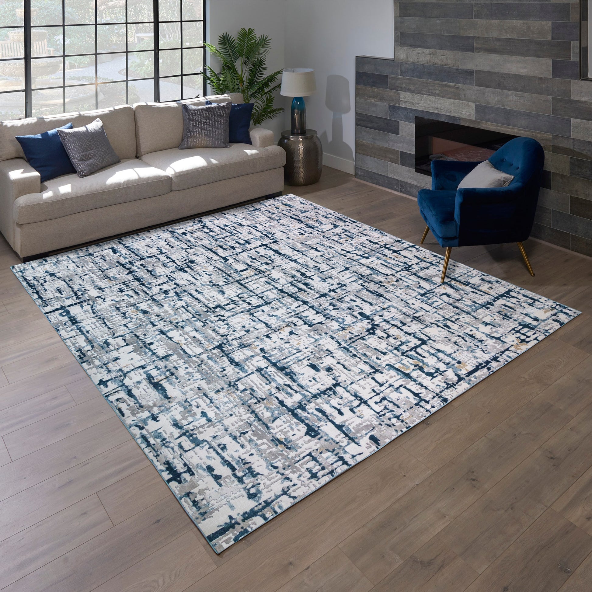 GERTMENIAN Quattro Lhasa 9 x 12 (ft) Loomed Blue Rectangular Indoor Abstract Pet Friendly Area rug