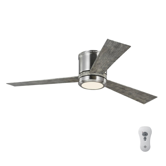 Generation Lighting Clarity 52-in Integrated LED Flush Mount Brushed Steel with Light Grey Weathered Oak Blades Ceiling Fan With Light - Remote Included ( 3 -Blade )