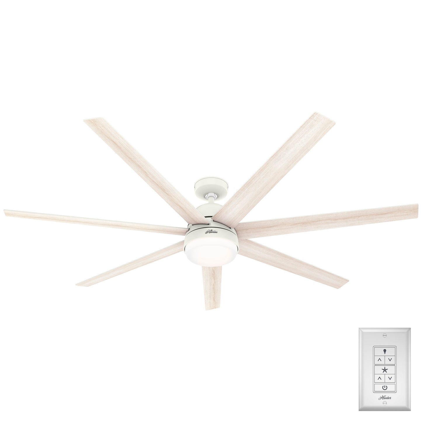 Hunter Phenomenon SIMPLEconnect 70-in Smart Matte White with Bleached Alder Blades Ceiling Fan With Light ( 7 -Blade ) 4963811