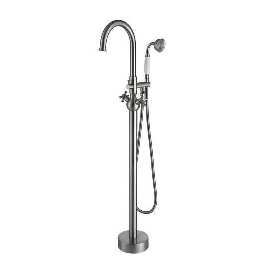 Clihome Brushed Nickel 2-handle Freestanding High-arc Bathtub Faucet with Hand Shower ( Valve Included )