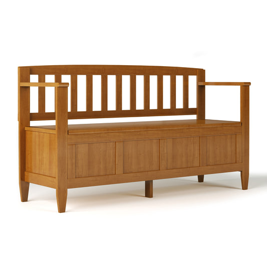 Simpli Home Brooklyn Modern Light Golden Brown Storage Bench with Storage 48-in x 17-in x 28.1-in